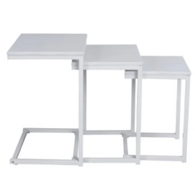 Furnish Bijzettafel set van 3 - Salontafel - Bijzettafeltjes - Wit - 50x35x55 cm