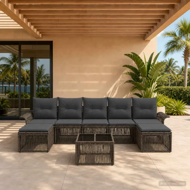 vidaXL Tuinbankenset 8 st 7-zits Grijs poly rattan, foto 2