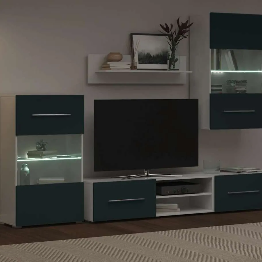 vidaXL 5-delige Tv-meubels met LED-verlichting bewerkt hout matindigo blauw, foto 4