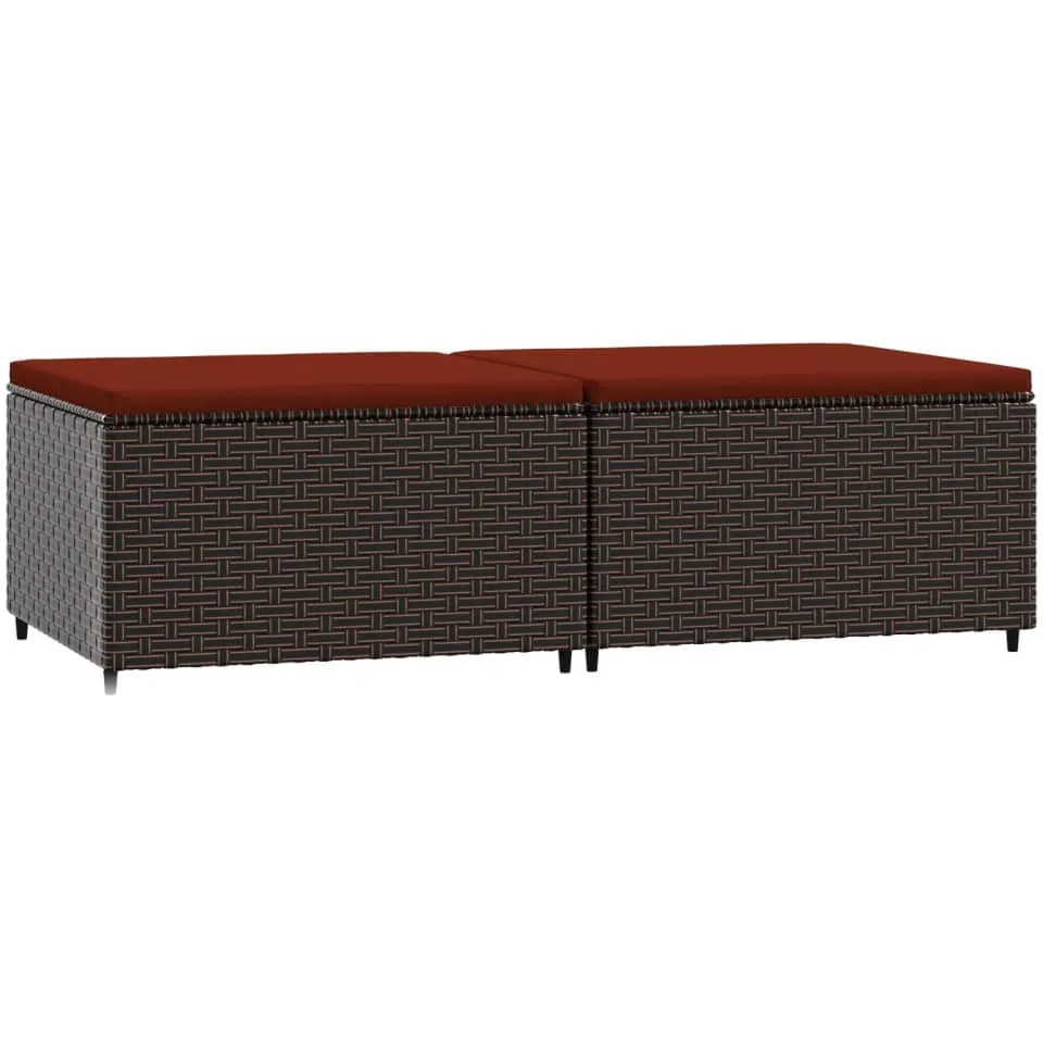 vidaXL Voetensteunen 2 st met kussens poly rattan bruin, foto 3