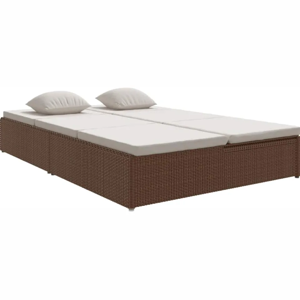 vidaXL Ligbed met kussens converteerbaar poly rattan bruin, foto 3