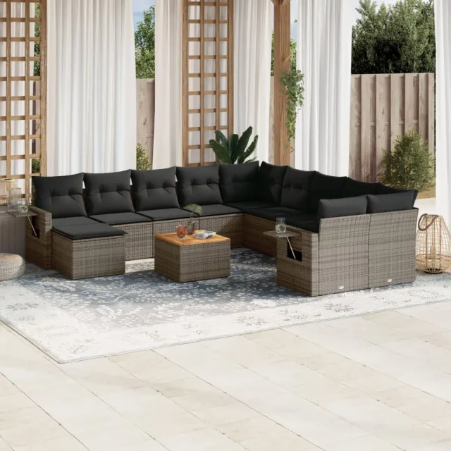 vidaXL 12-delige Loungeset met kussens poly rattan grijs, foto 2