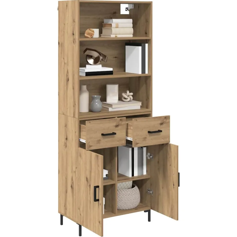 vidaXL Hoge kast Artisan Eiken 69,5 x 34 x 180 cm Bewerkt hout Bruin
