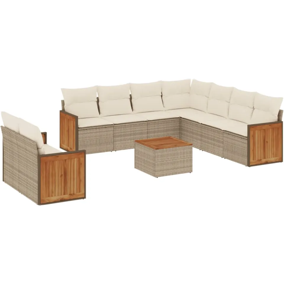 vidaXL 10-delige Loungeset met kussens poly rattan beige, foto 3