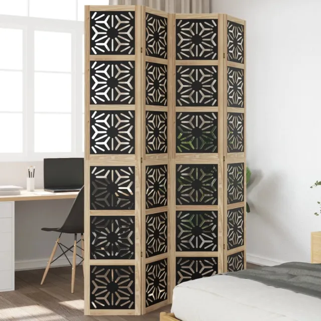 vidaXL Kamerscherm met 4 panelen massief paulowniahout bruin en zwart