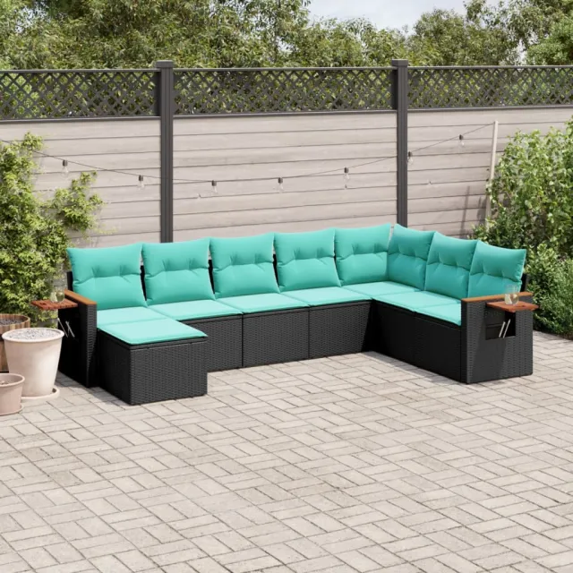 vidaXL 8-delige Loungeset met kussens poly rattan zwart, foto 2