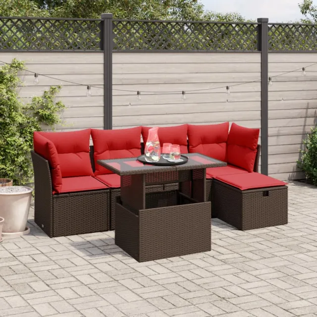 vidaXL 6-delige tuinbankset met kussens, bruin polyrotan, foto 2