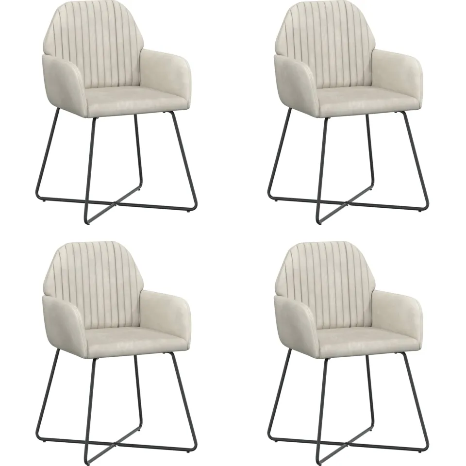 vidaXL Eettafelstoelen 4 st fluweel Crèmekleurig 55 x 50 x 84 cm, foto 3