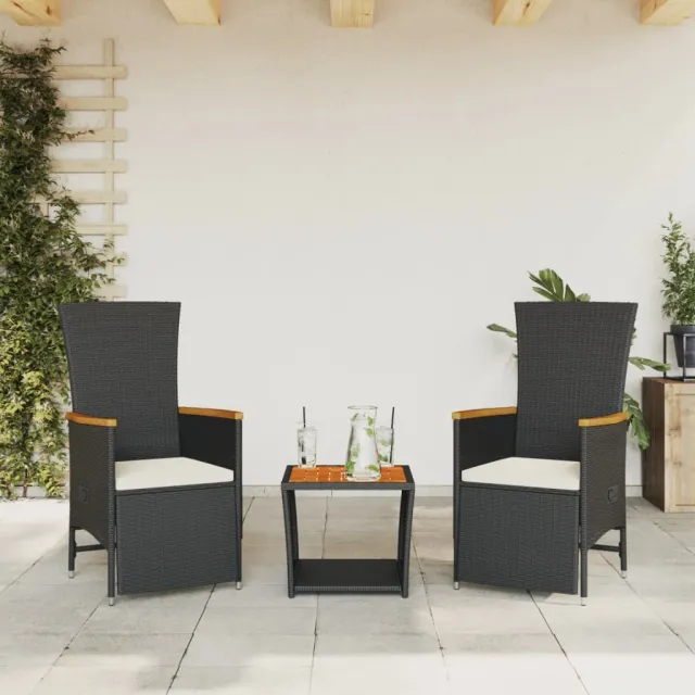 vidaXL 3-delige Tuinset met kussens poly rattan zwart, foto 2
