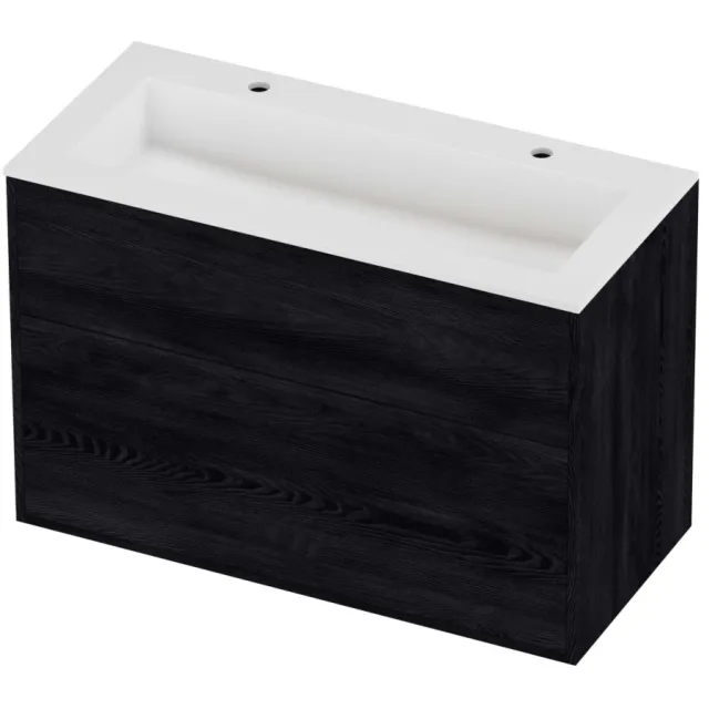 Proline Aristo Badmeubelset Polystone Elegant 2 Gaten 100x46x67 cm Mat White Black Oak Eiken