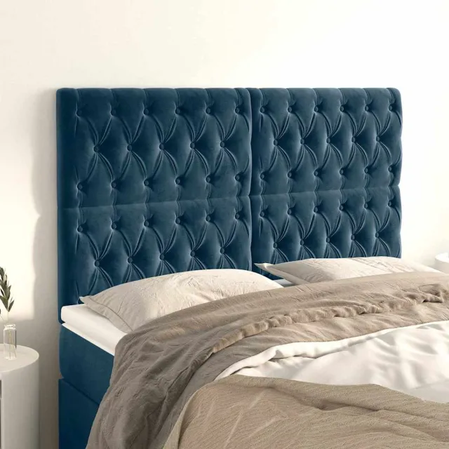 vidaXL Hoofdbord donkerblauw 144x7x118/128 cm fluweel