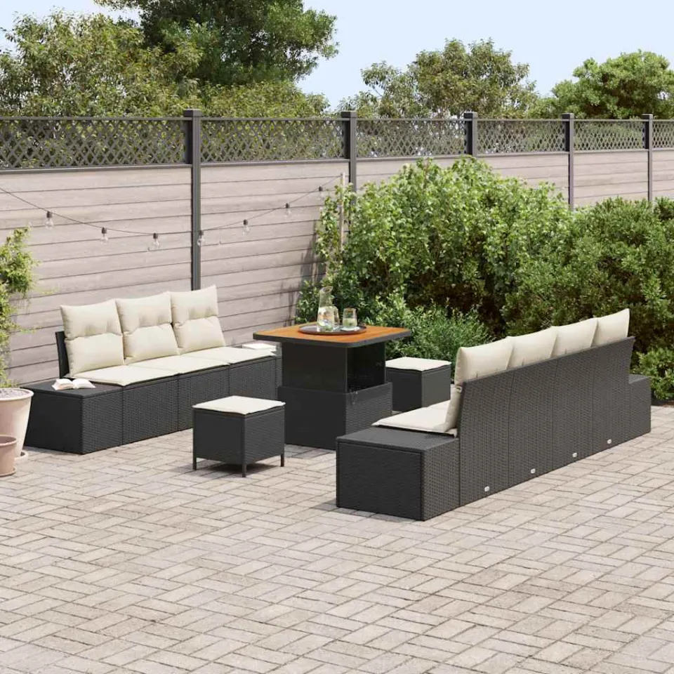 vidaXL Tuinbankenset 10 st Zwart poly rattan, foto 3