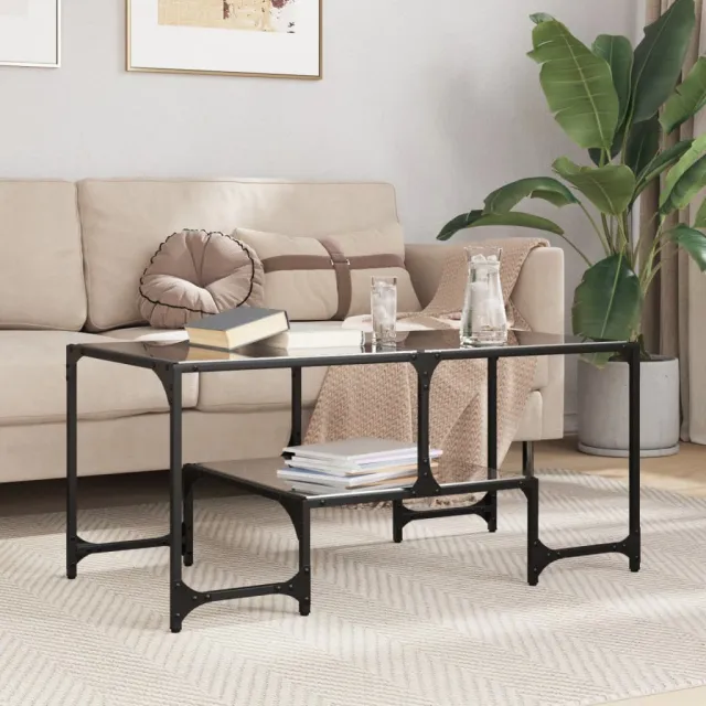 vidaXL Salontafel met zwart glazen blad 98,5x50x45 cm staal, foto 2