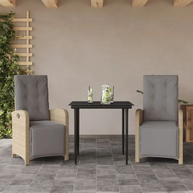 vidaXL 3-delige Bistroset met kussens poly rattan beige, foto 2