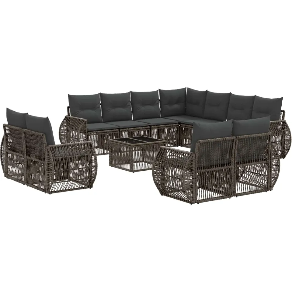 vidaXL Tuinbankenset 12 st Grijs en Donkergrijs poly rattan, foto 3