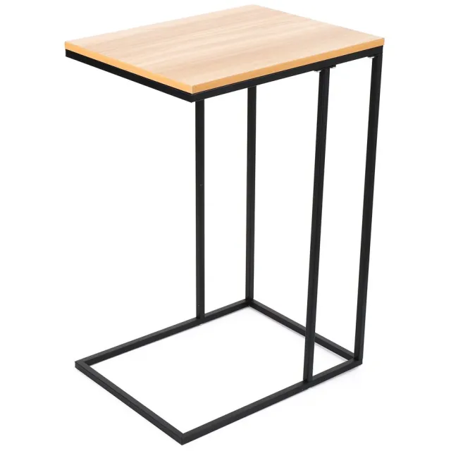 Jeemsie Bijzettafel Industrieel – Laptoptafel Bank – C-vorm Tafel – Smalle Bijzettafel – Houtlook Blad – Metaal Frame – Voor Woonkamer en Slaapkamer Zwart / Bruin