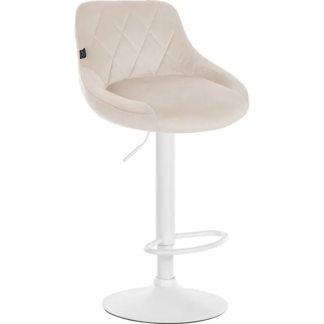 CLP Lazio Barkruk - Met rugleuning - Voetsteun - Velvet - Fluweel - creme wit