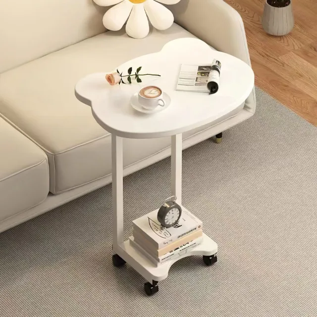 AIMASON Creatieve Salontafel met Panda Design – Verrijdbare Bijzettafel in Crème Stijl – Schattige Sofa Tafel met Wielen – Wit