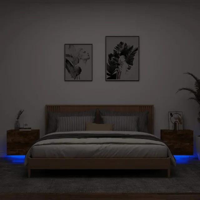 vidaXL Nachtkastjes met LED's 2 st wandgemonteerd gerookt eikenkleurig, foto 2