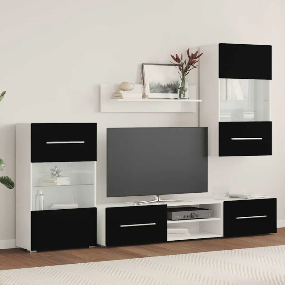 vidaXL Muurvitrine tv-meubel met LED-verlichting zwart 5-delig, foto 2