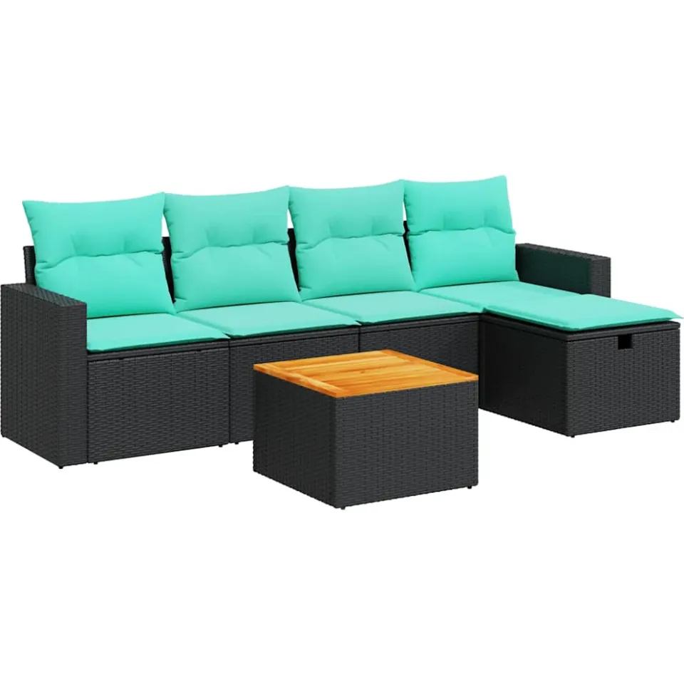 vidaXL 6-delige Loungeset met kussens poly rattan zwart, foto 3