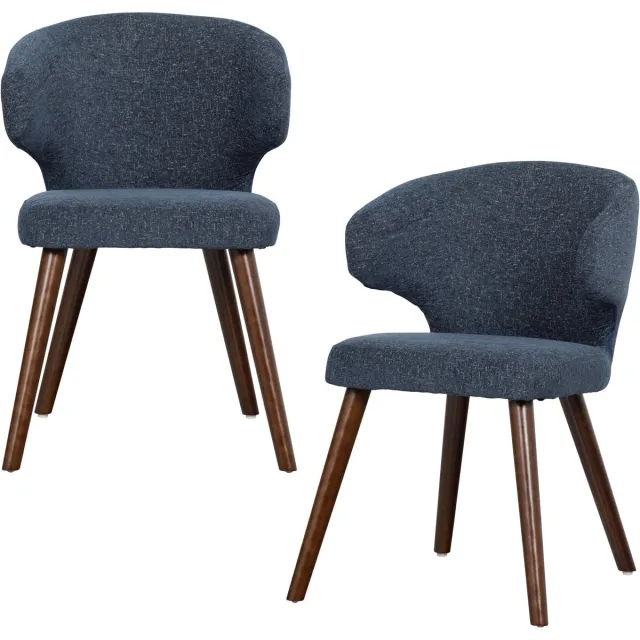 vtwonen Cape Eetkamerstoelen - Gemeleerde Stof - Blauw - 77x55x65 cm - Set van 2