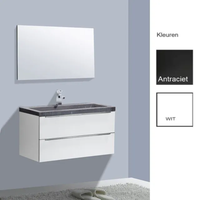 Sanilux Badkamermeubelset Sanilux Senza Stone 100x47x50 cm Zonder Kraangat Hoogglans Wit