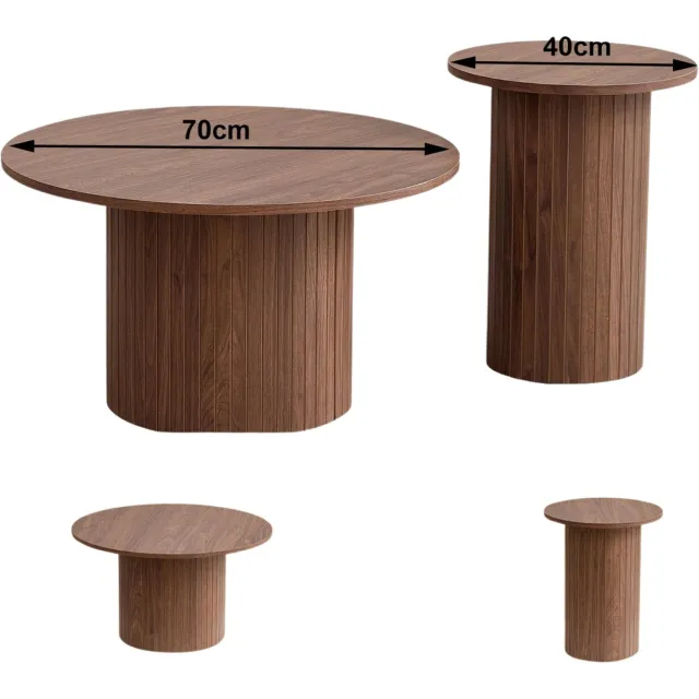 Homezo set van 2 ronde salontafels - Bijzettafels - Donker hout - Scandinavische stijl - Modern - Ø 70 x H 40 cm - Ø 40 x H 50 cm