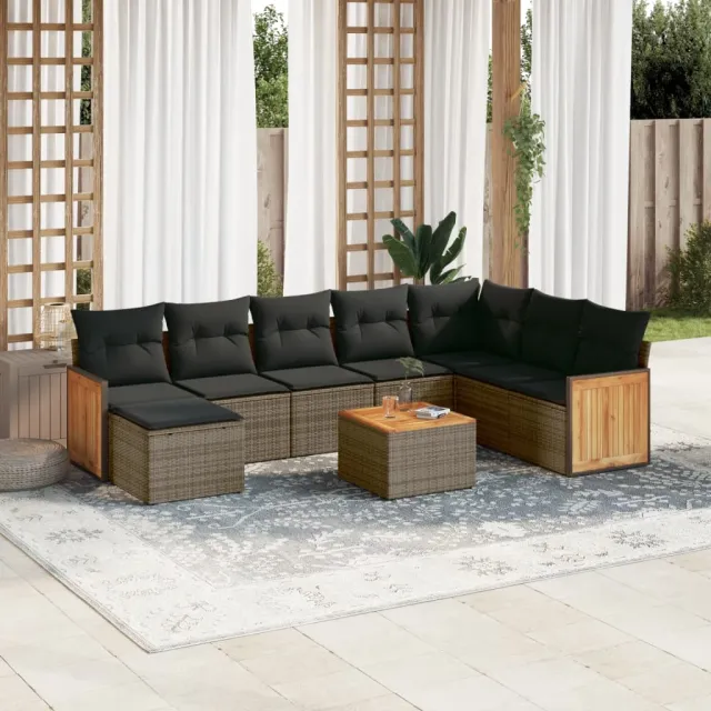 vidaXL 9-delige Loungeset met kussens poly rattan grijs, foto 2