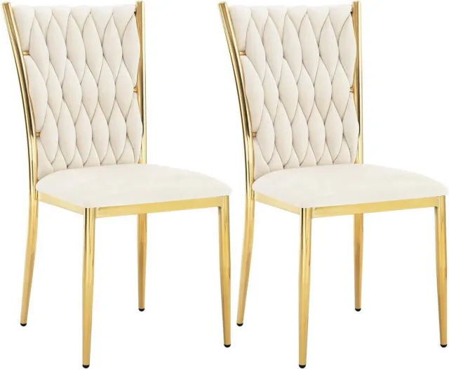 Suredeal eetkamerstoelen - Keukenstoelen - Hoge rugleuning - Metalen poten - Fluweel - 47x59,5x94,5 cm Goud