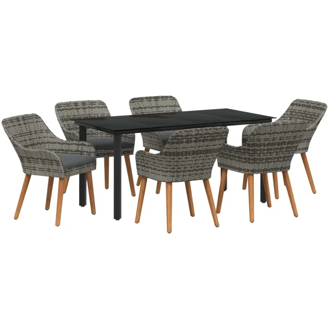 vidaXL Tuin eettafelset 7 st Grijs poly rattan, foto 2