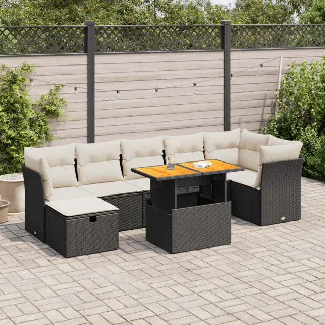 vidaXL 8-delige Loungeset met kussens poly rattan acacia zwart, foto 2