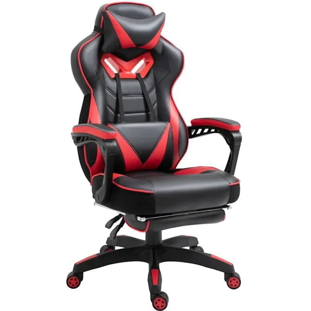 ZYLARO Ergonomische Gamingstoel met Uitschuifbare Voetensteun - 170° Verstelbare Rugleuning - 360° Draaibaar - In Hoogte Verstelbaar - Relaxfauteuil - Bureaustoel - Directiestoel - Computerstoel - Zwart + Rood