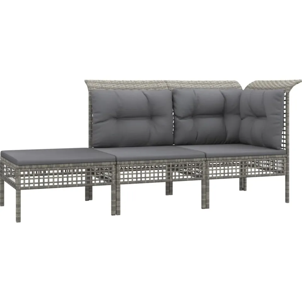 vidaXL 3-delige Loungeset met kussens poly rattan grijs, foto 3