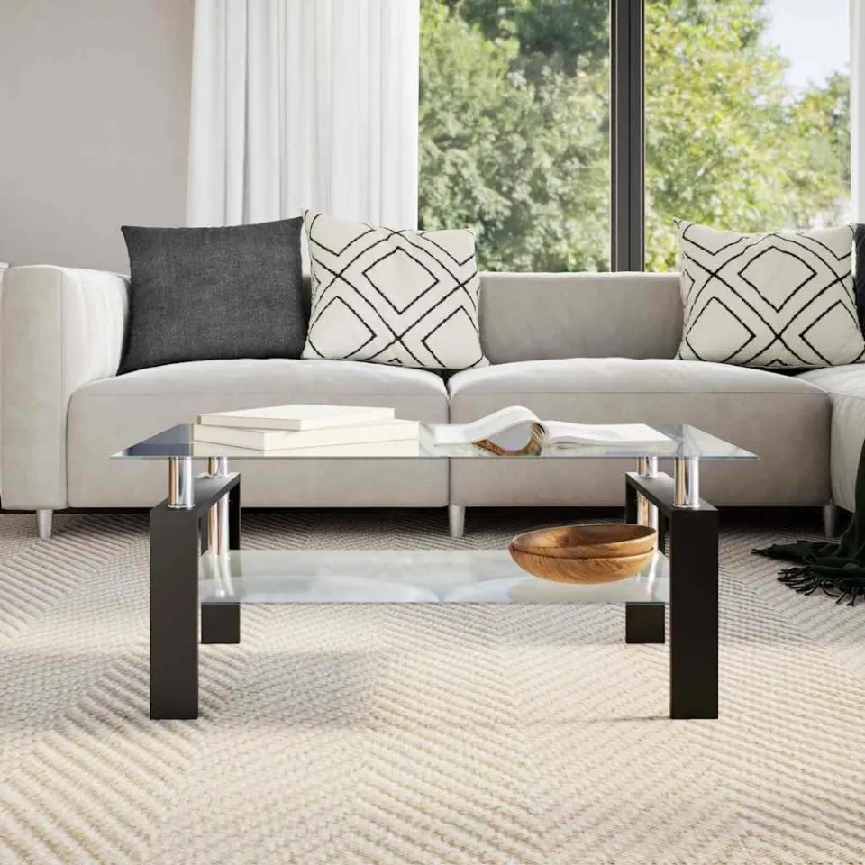 vidaXL Salontafel 95x55x40 cm gehard glas transparant en grijs, foto 3