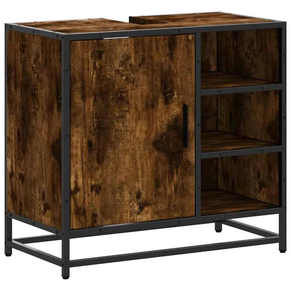 vidaXL Wastafelkast 65x33x60 cm bewerkt hout gerookt eikenkleurig, foto 3