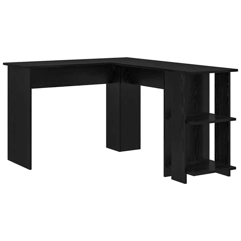 vidaXL Hoekbureau Zwart Eiken 140 x 113,5 x 75 cm Bewerkt hout, foto 3
