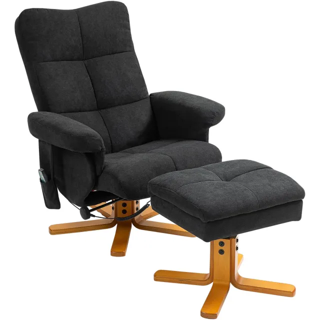 Homona Massagefauteuil met hocker - 10-punts massagefunctie - Hocker met opbergruimte - Verstelbaar tot 145° - Polyester - 80 x 86 x 99 cm - Zwart