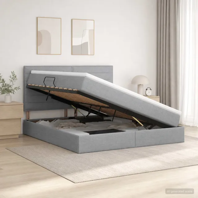 vidaXL Opslag bed met matras met opslag Lichtgrijs 140 x 200 cm Stof