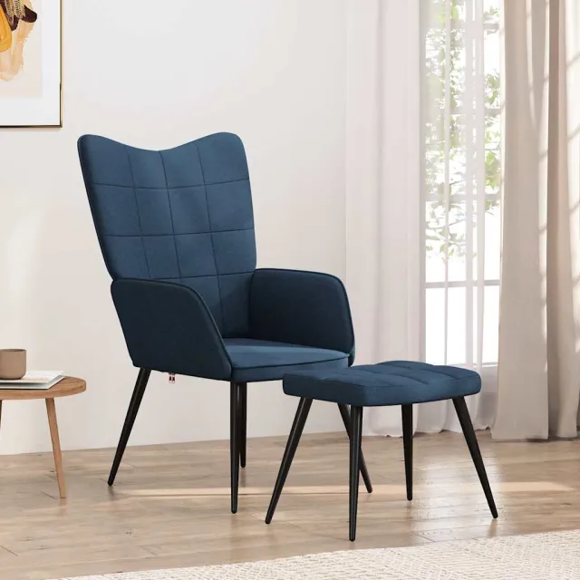 vidaXL Relaxstoel met voetenbank stof blauw