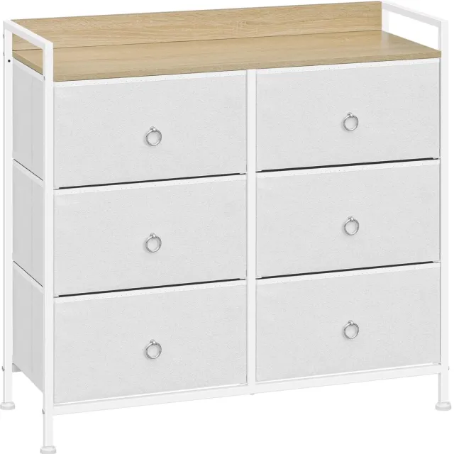 Klarven Ladekast Wit - Ladekasten Slaapkamer - Chest Of Drawers - Kastje met 6 laden - Uitneembare stoffen laden, Kantelbescherming, Anti-slip pootjes - B37xh20xd28cm
