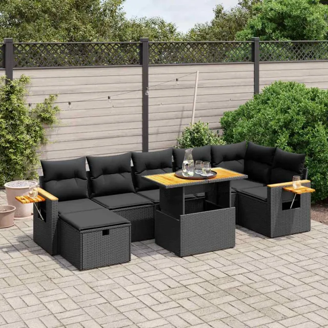 vidaXL 8-delige Loungeset met kussens poly rattan zwart, foto 2