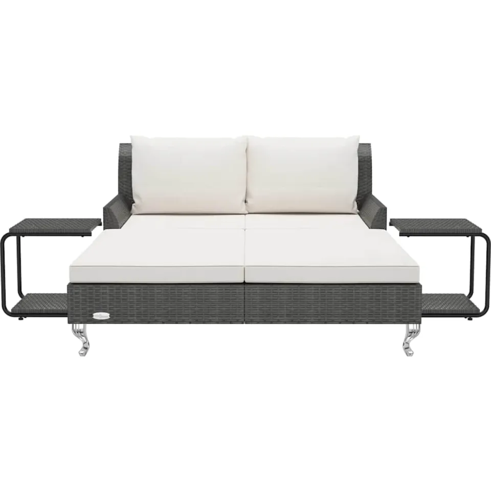 vidaXL Ligbed met kussens 2-persoons poly rattan zwart