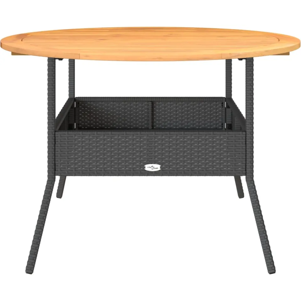 vidaXL Tuintafel met acaciahouten blad Ø110x71 cm poly rattan zwart