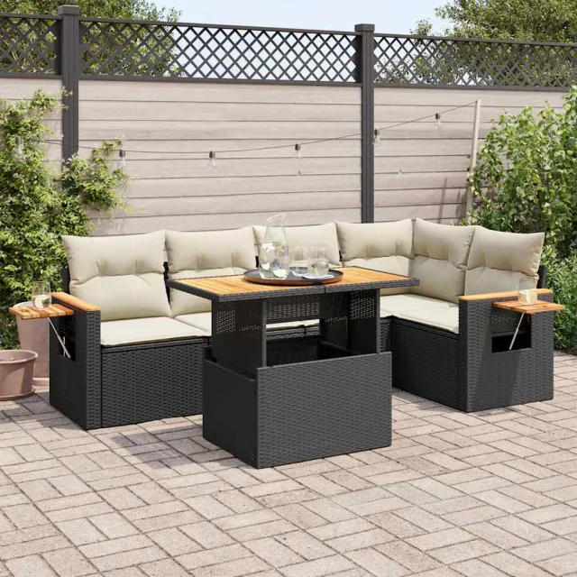 vidaXL 6-delige Loungeset met kussens poly rattan acacia zwart, foto 2