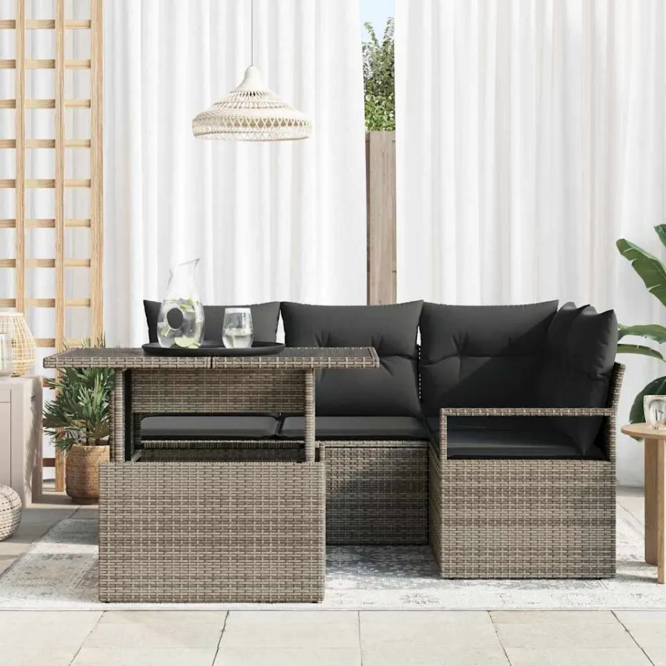 vidaXL Tuin Sofa Set 5 st Grijs Poly riet, foto 3