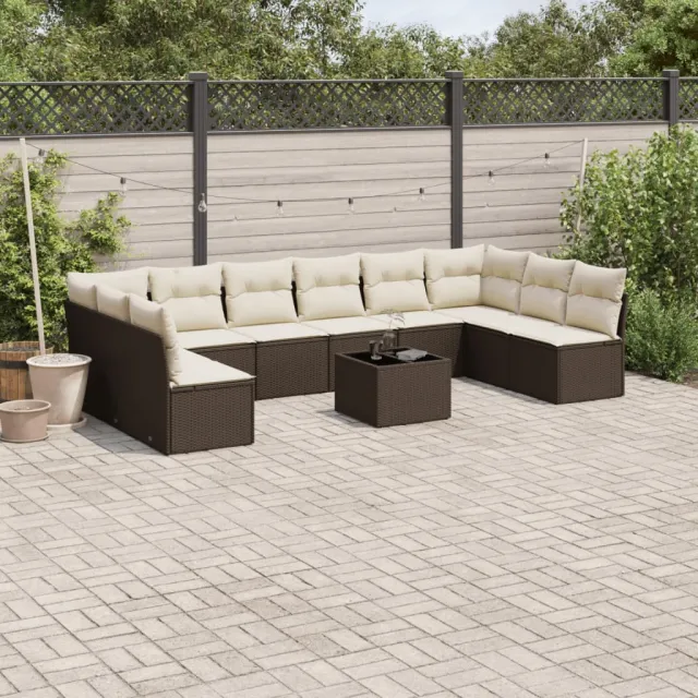 vidaXL 11-delige Loungeset met kussens poly rattan bruin, foto 2