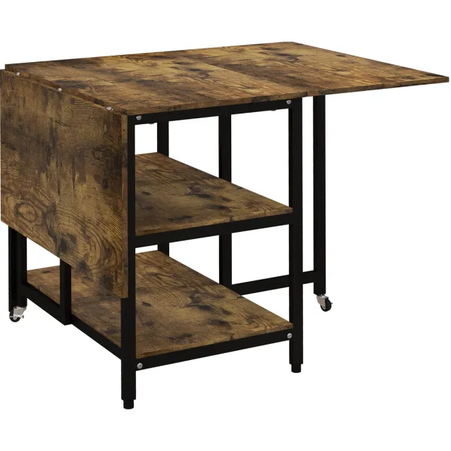 Homona Klapbare eettafel - Voor 6 personen - Met 2 opbergplanken en stalen frame - 140 x 80 x 75 cm - Rustiek bruin
