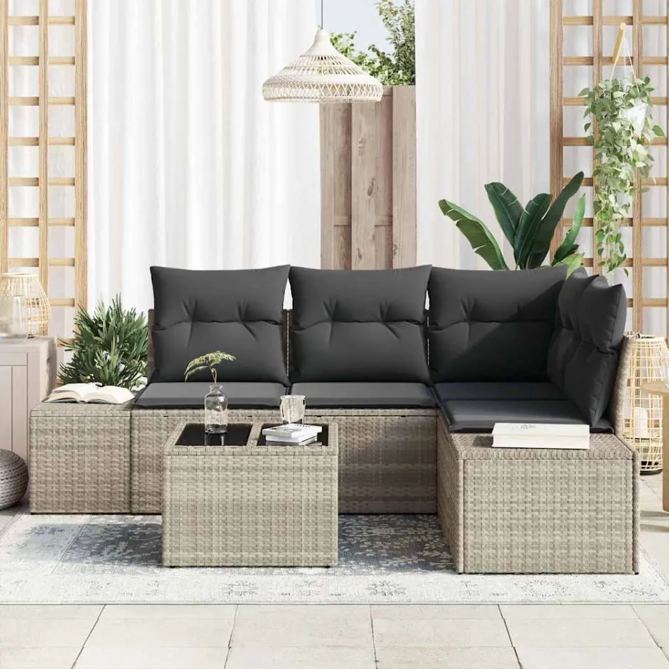 vidaXL Tuinbankenset met opslag Lichtgrijs poly rattan, foto 3