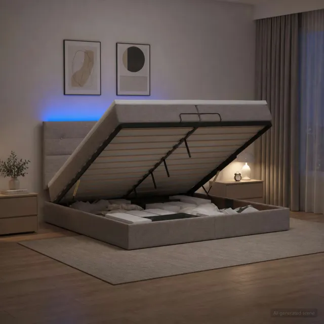 vidaXL Ottoman Bed met Matrassen en LED Taupe 200 x 200 cm Stof